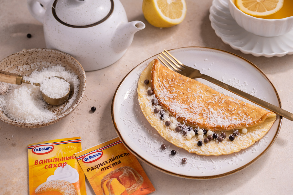 Фото рецепта воздушный блин-омлет с кокосовой стружкой