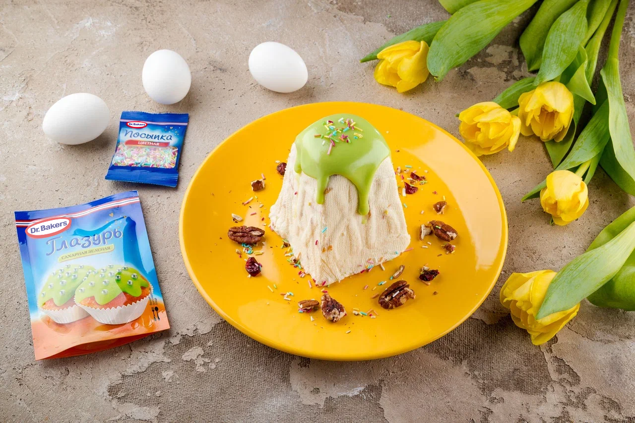 Фото рецепта творожная пасха со сгущенкой