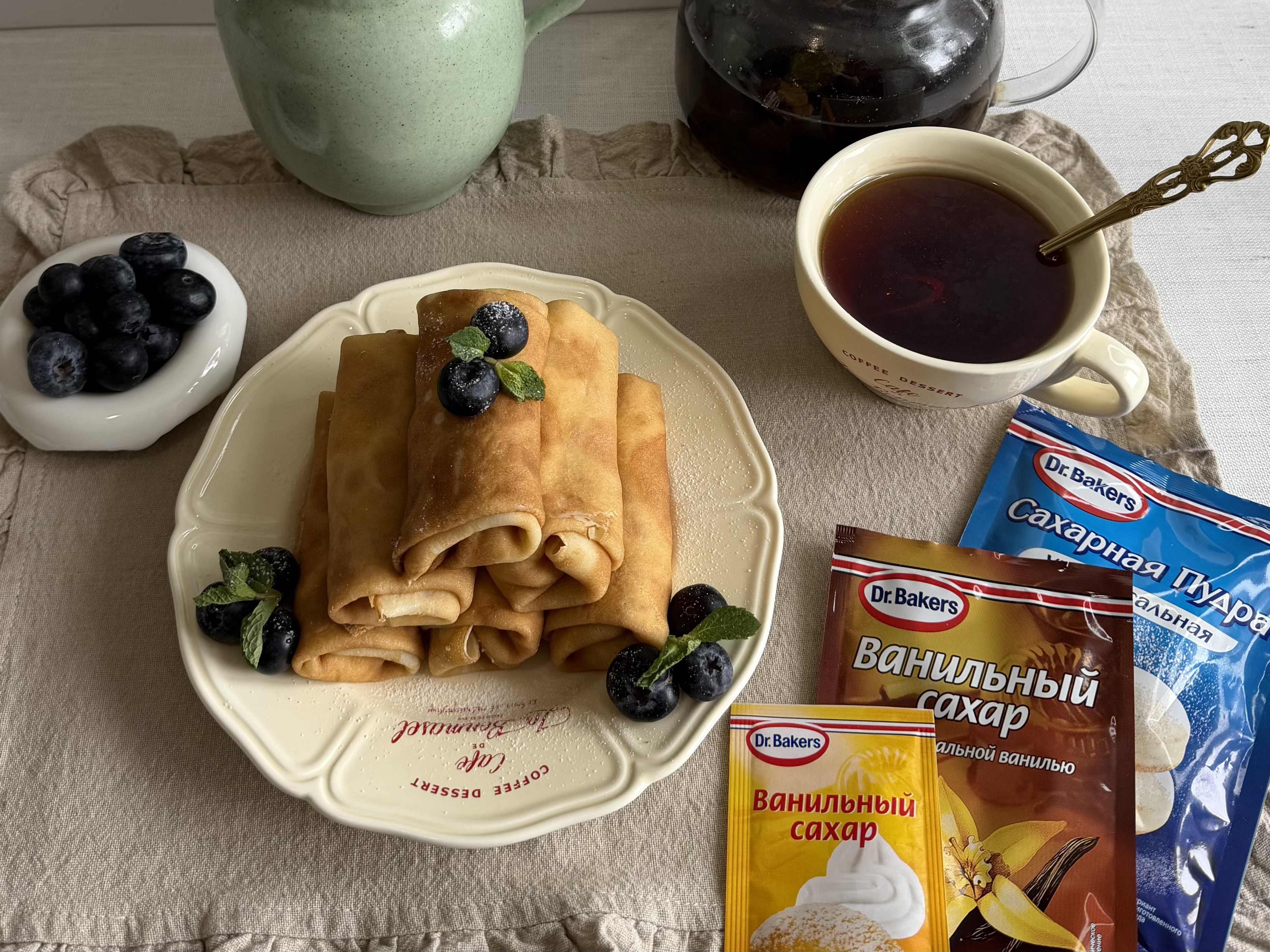 Фото рецепта тонкие блины с творогом