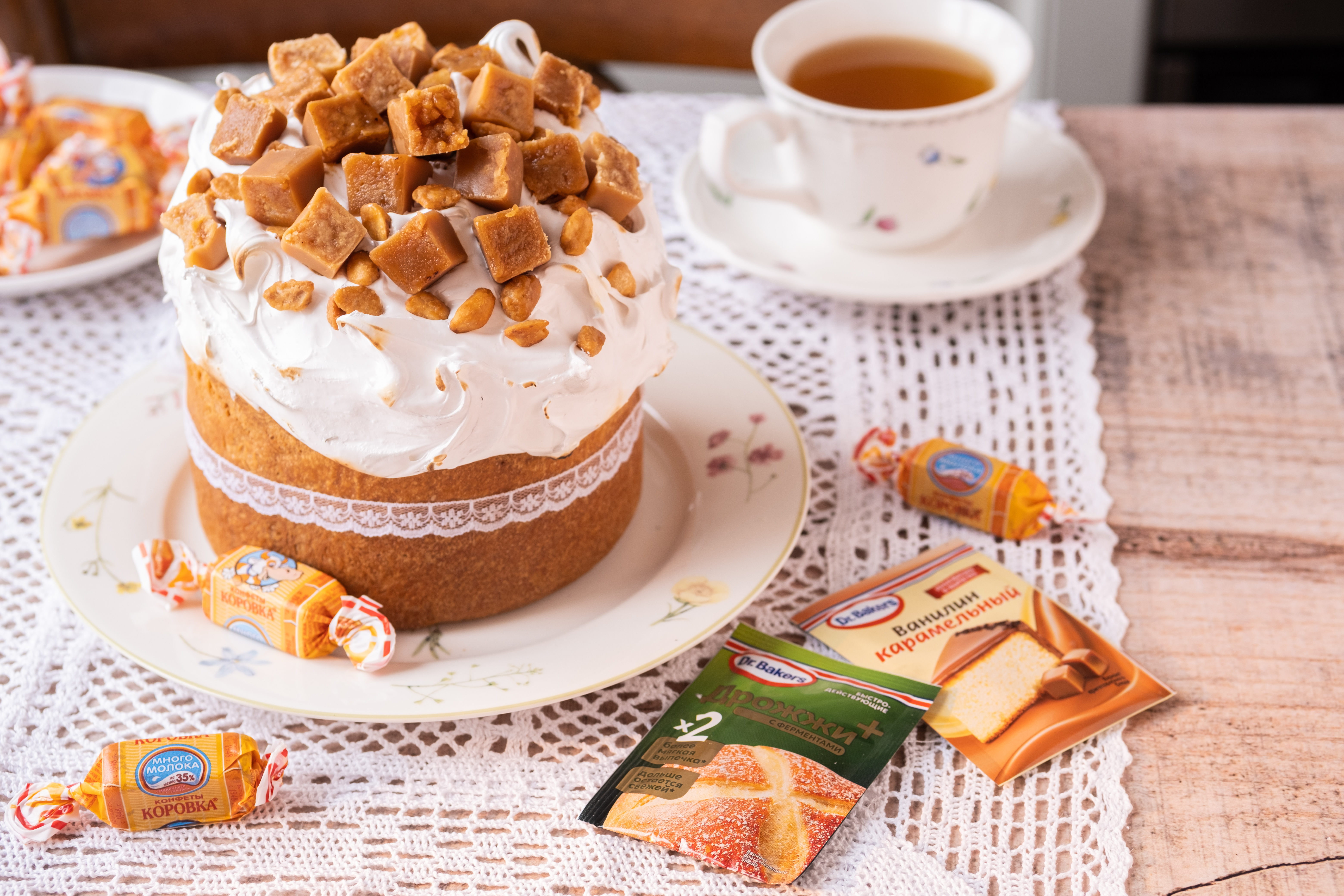 Фото рецепта кулич со вкусом конфеты «коровка» 