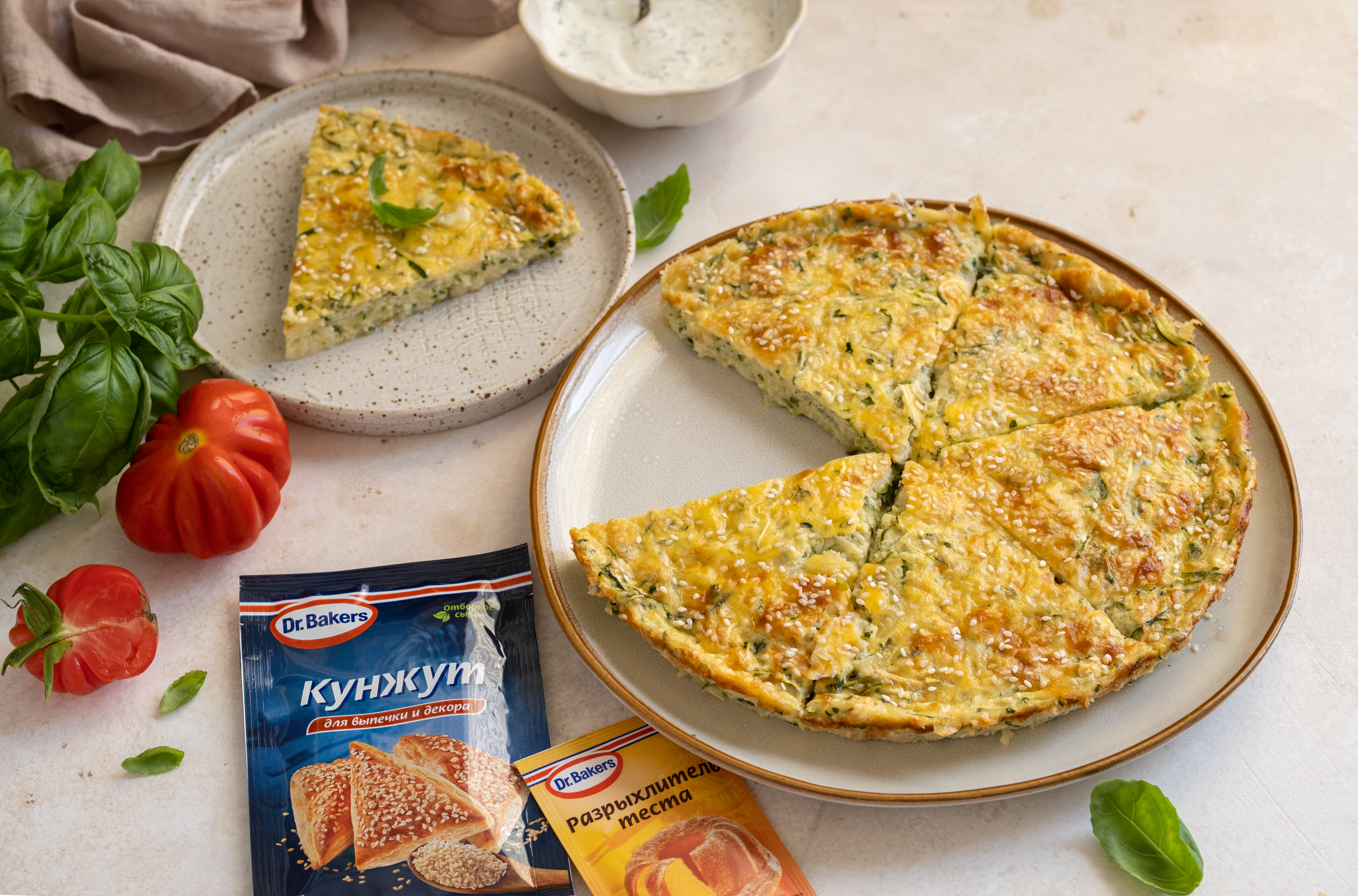 Фото рецепта пирог-запеканка с кабачками, сыром и зеленью