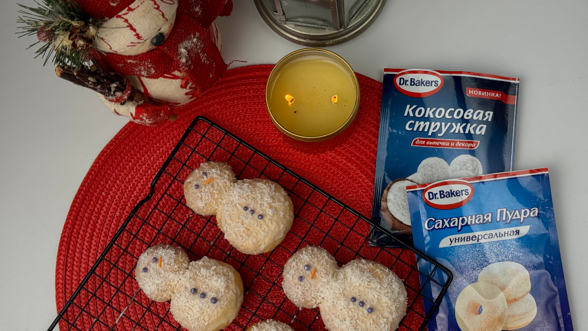 Фото рецепта кокосовое печенье «снеговик»