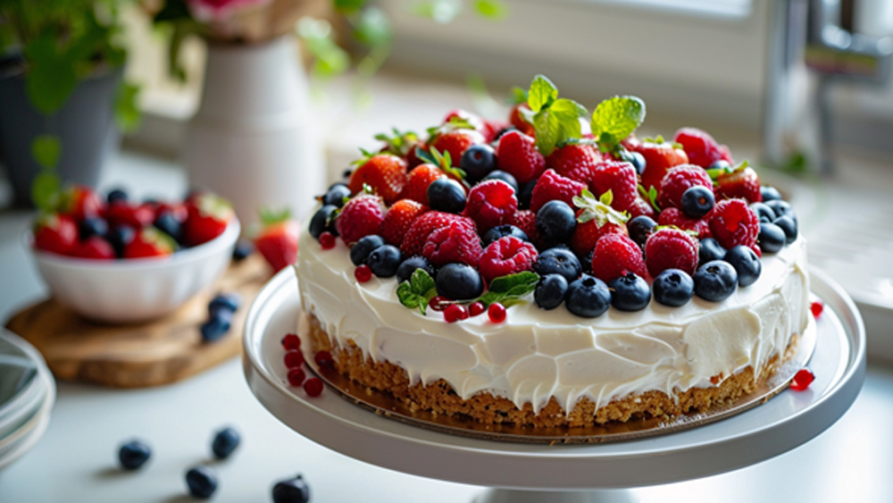 Украшение торта ягодами и фруктами - фото