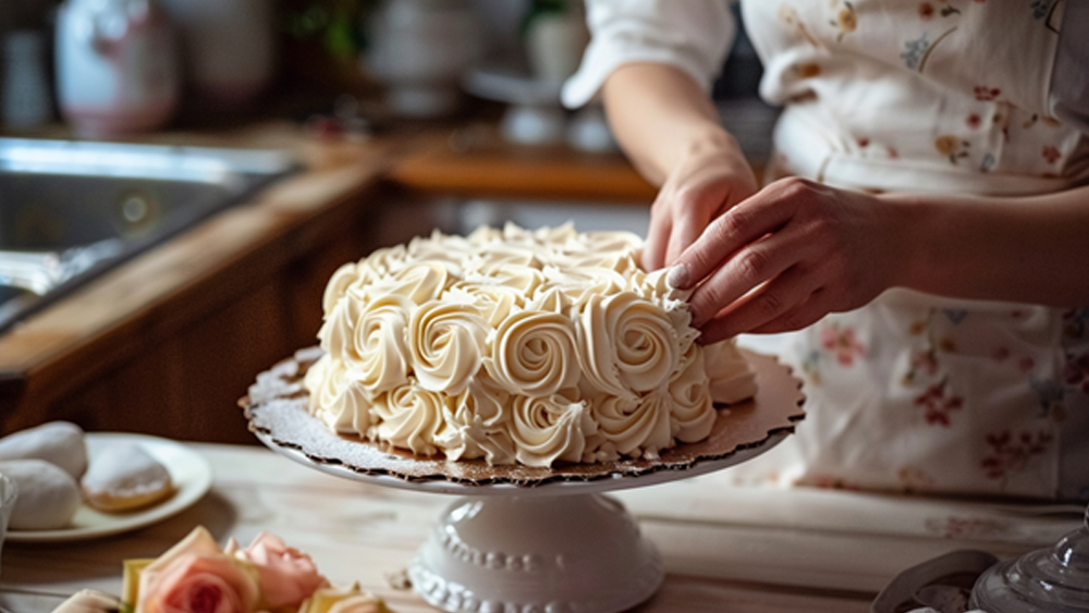 Цветочный декор из крема - фото